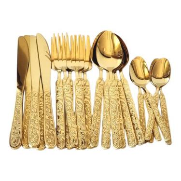 Imagem de Faqueiro de inox de Luxo Talheres dourado cabo egipcio 24pc - STAINLES