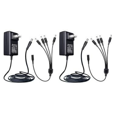Imagem de ANLINK Pacote com 2 adaptadores de alimentação de 12V 2A 1,8 m de comprimento, CA 100-240V para DC 12V 2A (2000mA) e cabo divisor de energia de 4 vias para câmera de segurança CCTV/DVR/NVR/LED,
