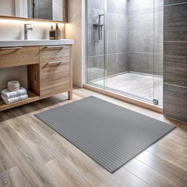 Imagem de Tapete antiderrapante 5 x 7 cm cinza sólido listras de poliéster borracha traseira fácil de limpar dentro tapete para sala de estar, cozinha, quarto, banheiro, sala de jantar (5 x 3 cinza)