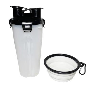 Imagem de Garrafa de Viagem Pet 2 em 1: Porta Água e Ração com Tigela Retrátil Acoplada – Ideal para Passeios e Viagens (Cores: Preto, Vermelho, Branco ou Azul) (Branco)