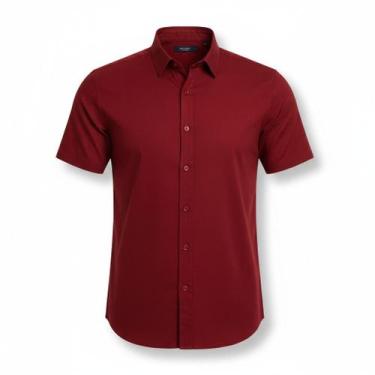 Imagem de Camisa Masculina Social Lisa Basica Manga Curta - Mitchelgutto, Vinho,