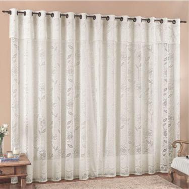 Imagem de Cortina 3,00x2,50 Sala Quarto Luna Rendada para Varão - Palha