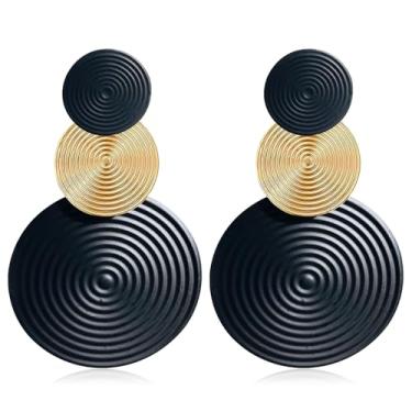 Imagem de QUPENGXU Brincos femininos com pingente de disco redondo estilo boho neon vintage anos 60, 70, 80, acessório para festa de dança, Small, Acrílico, Sem pedra preciosa