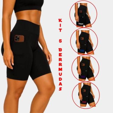 Imagem de Kit 5 Bermudas Ciclista Suplex Bolso Não Fica Transparente Cós Alto - 