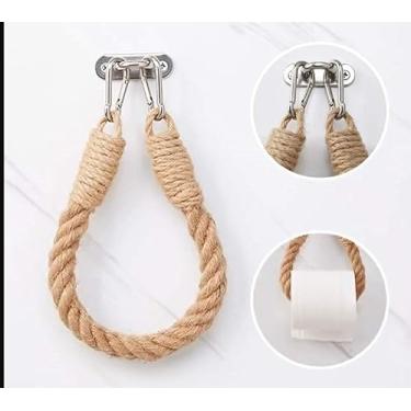 Imagem de Porta-papel higiênico de corda náutica industrial ZLMNB decoração banheiro pendurada na parede estilo clássico boêmio juta natural e aço inoxidável mu