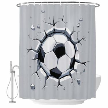 Imagem de Cortina de chuveiro de futebol futebol paredes quebradas conjunto de cortinas de chuveiro de tecido impermeável para banheiro decoração de banheira acessórios de casa 182 x 182 cm