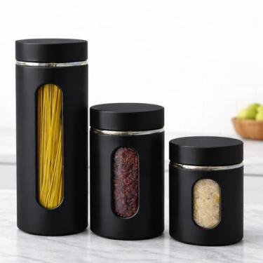 Imagem de Jogo de Potes Herméticos 3 Peças de Vidro Com Visor Cozinha Preto - FG