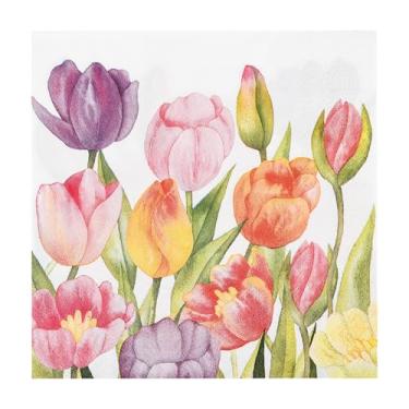 Imagem de Guardanapos de almoço com 100 flores da primavera, papel tulipa aquarela, guardanapos de mão, 15 cm, floral, jardim, festa, bebida, guardanapos para chá de bebê, casamento, festa de Páscoa