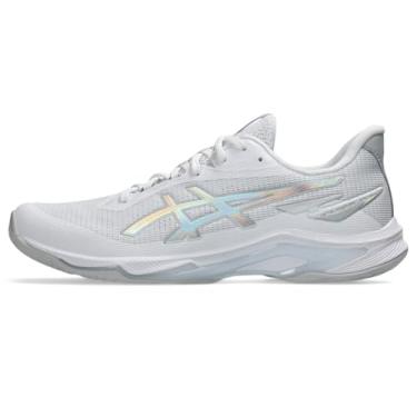 Imagem de ASICS Tênis de vôlei unissex Netburner Ballistic FlyteFoam 4, 15 m/16,5 W, branco/prata pura