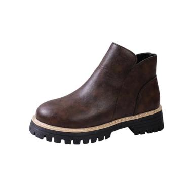 Imagem de Botas femininas versáteis de salto redondo, bico redondo, zíper lateral, plus size, outono, inverno, salto moderno, Marrom, 34