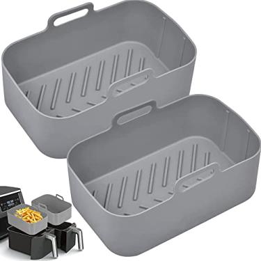 Imagem de 2 Pacotes de Potes Silicone para Air Fryer Cesto Reutilizável Nível Alimentar Forno Micro-ondas Freezer Antiaderente com Alças Lavavajillas
