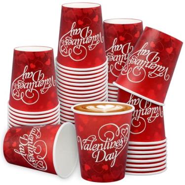 Imagem de CCINEE 50 peças de artigos de festa dos namorados - Copos de papel descartáveis Red Heart Love 255 g para artigos de festa do dia dos namorados