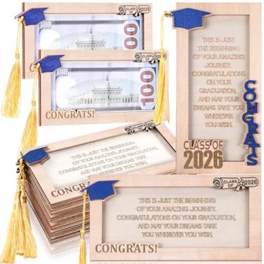 Imagem de AceOrbit SAFE6 peças porta-dinheiro graduação madeira parabéns dinheiro porta-cartão de presente em massa formatura madeira decoração de dinheiro para lembrancinhas de festa suprimentos (azul