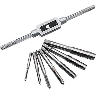 Imagem de Conjunto de chaves de matriz HSS de 6/8 peças, torneiras de rosca métrica M3 M4 M5 M6 M8 M10 M12, chave de rosca ajustável 1/16-1/2 polegada, ferramentas de prata duráveis da MINGPING