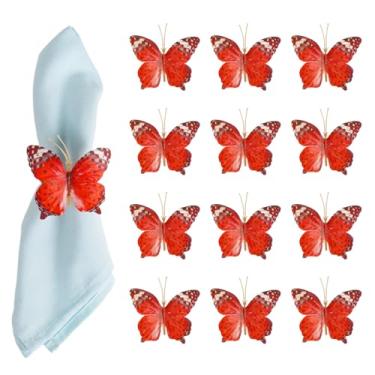 Imagem de Getfitsoo Conjunto de 12 anéis de guardanapo de borboleta de fazenda feitos à mão, anéis de guardanapo rústicos com fivelas verdes para casamento, aniversário, dia dos namorados, festa de primavera