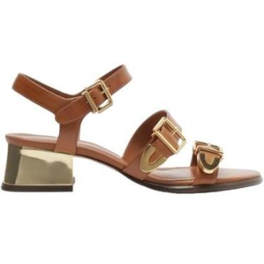 Imagem de SANDALIA AREZZO CARAMELO COURO BLOCO TIRAS FIVELAS-Feminino