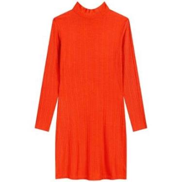 Imagem de Vestido Curto Canelado Com Mangas Longas E Gola Alta-Feminino
