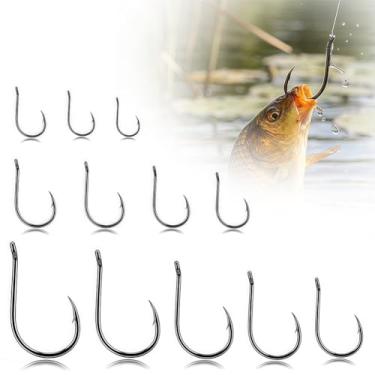 Imagem de 300 ganchos de pesca com furos, 10 tamanhos (nº 3 a 12 nº) anzóis afiados de aço carbono para pesca em água doce e salgada, ganchos variados em caixa de armazenamento portátil