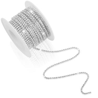 Imagem de Corrente de strass de prata de 2 mm, corrente de fecho de diamante de strass de cristal para costura faça você mesmo artesanato, roupas, decoração de sapatos, festa de casamento, artesanato de unhas
