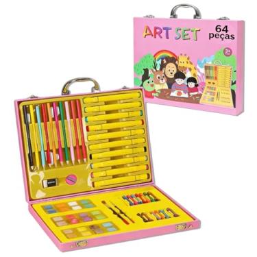 Imagem de Kit Estojo Maleta Pintura Infantil Canetinha Dual Giz Lápis (ROSA)