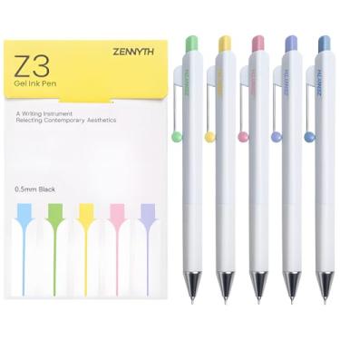 Imagem de UIXJODO Pacote com 5 canetas de gel, canetas retráteis de ponta fina de 0,5 mm de tinta preta com cilindro de diamante, canetas suaves de secagem rápida para diário, anotações, material de escritório