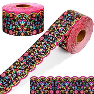 Imagem de Borda de quadro de avisos mexicano de 60 m papel floral espanhol picado borda de avisos recortada corte herança hispânica mês decoração de sala de aula para festa fiesta escola casa lousa decoração de