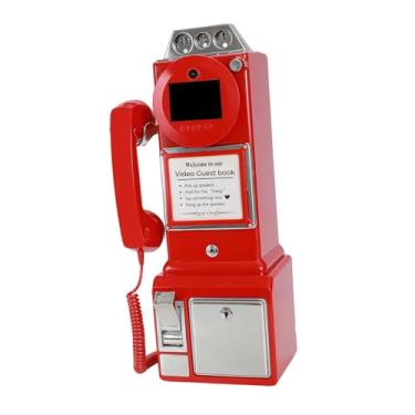 Imagem de Fenteer Livro de Visitas com Vídeo e Áudio, Gravador de Mensagens de Voz, Telefone de Mesa Decorativo com Design Antigo para Aniversários, Vermelho