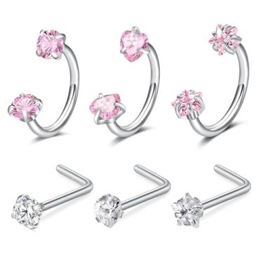 Imagem de Anicina Piercing de nariz em ferradura de 18 g, piercing de nariz de aço cirúrgico para mulheres, piercing de nariz com rosca interna, joia, Metal, Zircônia cúbica