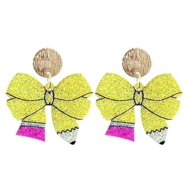 Imagem de Brincos de lápis de acrílico brilhante Teach Friyay Last Day Of School Teacher Student Dangle Earrings Teachers Appreciation Day Librarian Novel Graduation Jewelry Gift, Small, Zinco, Sem pedra