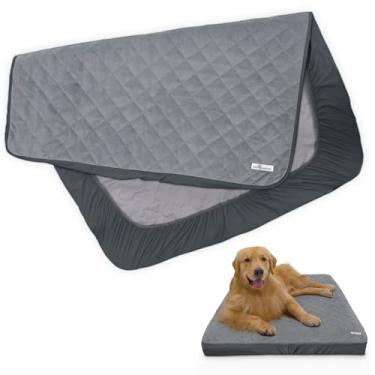 Imagem de Paw Inspired Capa impermeável para cama de cachorro | Protetor de cama lavável para colchão de cachorro | Capa de substituição removível para cama de animal de estimação grande a GG (cinza, 111 x 89 x