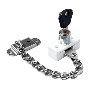 Imagem de Cadeado de corrente de janela de liga de zinco, trava de corrente de segurança para porta de proteção, com chave, usado para ferragens domésticas antifurto de trava de janela de batente