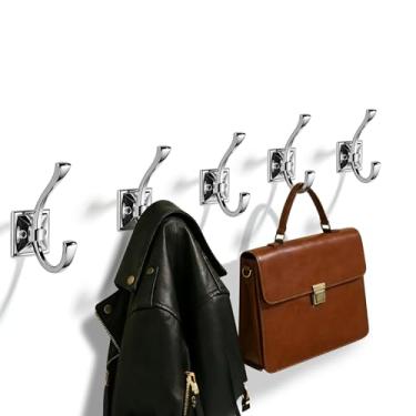 Imagem de TUNNY Pacote com 5 ganchos para pendurar na parede com design antigo – Ganchos cromados polidos para toalha para armário de sapatos de entrada, guarda-roupa, banheiro, quarto, móveis
