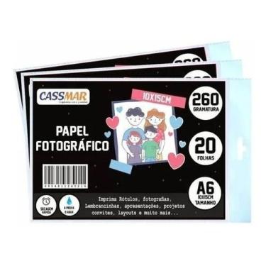 Imagem de Papel Fotográfico Glossy Brilhante 10x15 260g Cassmar 20 Fls