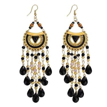 Imagem de fxmimior Brincos femininos com contas boêmias, étnico, esmaltado, lágrima, lustre para festa, formatura, casamento, Natal, Medium, Metal, Liga metálica.