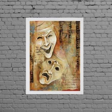 Imagem de Quadro Máscaras Símbolo Teatro 45X34Cm Vidro Moldura Branca