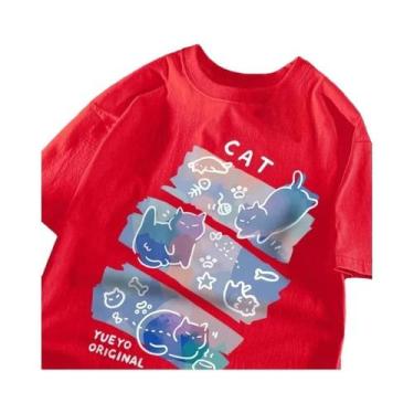 Imagem de Camiseta Feminina De Verão Respirável Com Estampa Engraçada De Gato Es