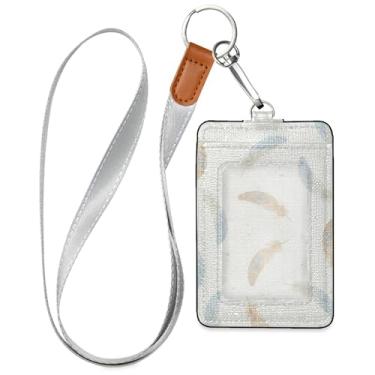 Imagem de Burbuja Porta-crachá de couro com cordão, etiqueta de identificação de penas em aquarela com 1 janela transparente para identidade e 2 compartimentos para cartão para escritório, enfermeira, professor