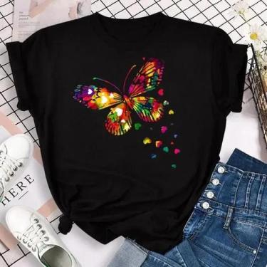 Imagem de Camiseta Feminina Colorida Com Estampa De Pétalas De Borboleta, Manga 