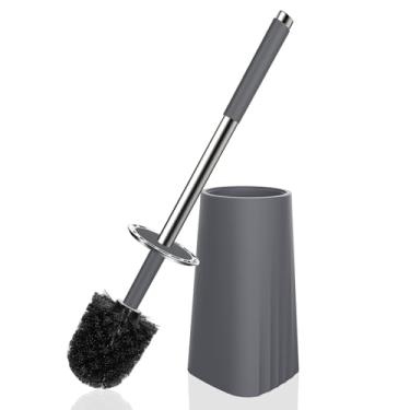 Imagem de SetSail Escova de vaso sanitário, escova de vaso sanitário de tamanho compacto e suporte para banheiro com alça de aço inoxidável, escova de limpeza de vaso sanitário com cerdas duráveis, cinza