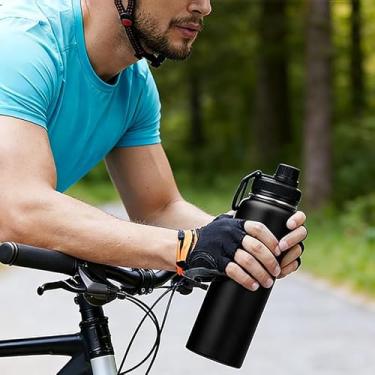 Imagem de Garrafa de água de aço inoxidável, isolada a vácuo de parede dupla com tampa e alça largas, garrafa de água esportiva à prova de vazamento para academia, caminhadas, escritório, viagens e uso diário