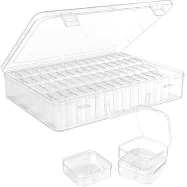 Imagem de Organizador portátil de contas, 60 peças pequenas caixas de armazenamento transparentes com tampa articulada, grande estojo de artesanato de viagem com alça, mini recipientes de plástico para fazer
