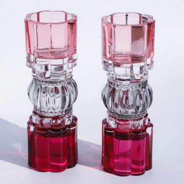 Imagem de VOHO Suporte de vela rosa para decoração de dia dos namorados, conjunto de 2 castiçais votivos de vidro pesado para decoração de mesa de quarto, suporte de vela romântico tealight presentes para ela