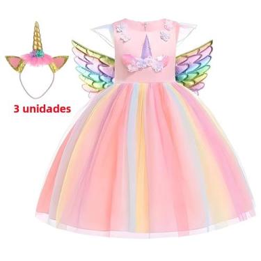 Imagem de Fantasia De Princesa Unicórnio Arco-Íris Para Meninas, Vestido De Tule