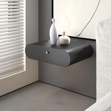 Imagem de Mesa de cabeceira flutuante moderna com gavetas - Armário de mesa de cabeceira de madeira elegante para casa, escritório, quarto e sala de estar