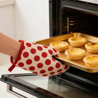 Imagem de Luvas curtas de forno, resistentes ao calor de 260 °C, luvas de cozinha de silicone, antiderrapantes para assar, grelhar, churrasco, lavável na máquina com laço para pendurar