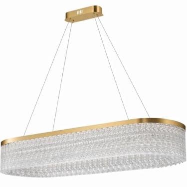 Imagem de Gimpo, Lustre Pendente 80x30cm LED 62 Cristais 3 Cores Oval Luminária Teto Gimpo KJDD-L-449-80CM