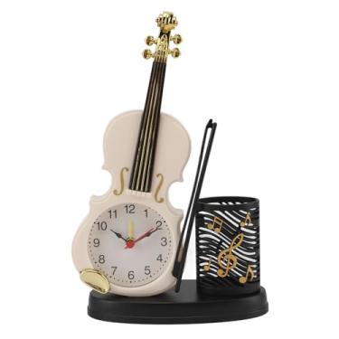 Imagem de Despertador de violino, estilo retrô, apontador de lápis, função despertador, em forma de violino, para amantes de música, estudantes, colecionadores (branco)