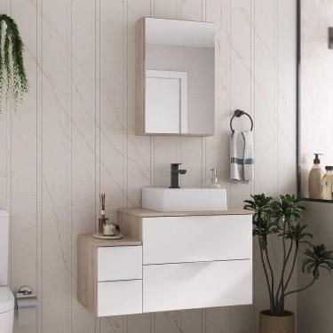 Imagem de Conjunto Gabinete Banheiro Nivus 80 (gabinete+espelheira+cuba) Madeirado Branco