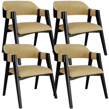 Imagem de Kit 04 Cadeiras Para Sala De Jantar E Estar Living Estofada Suran L02 Preto Couríssimo Fendi - Lyam