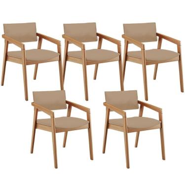 Imagem de Kit 05 Cadeiras Para Sala De Jantar Estar Living Giorgia B04 Linho Bege Escuro